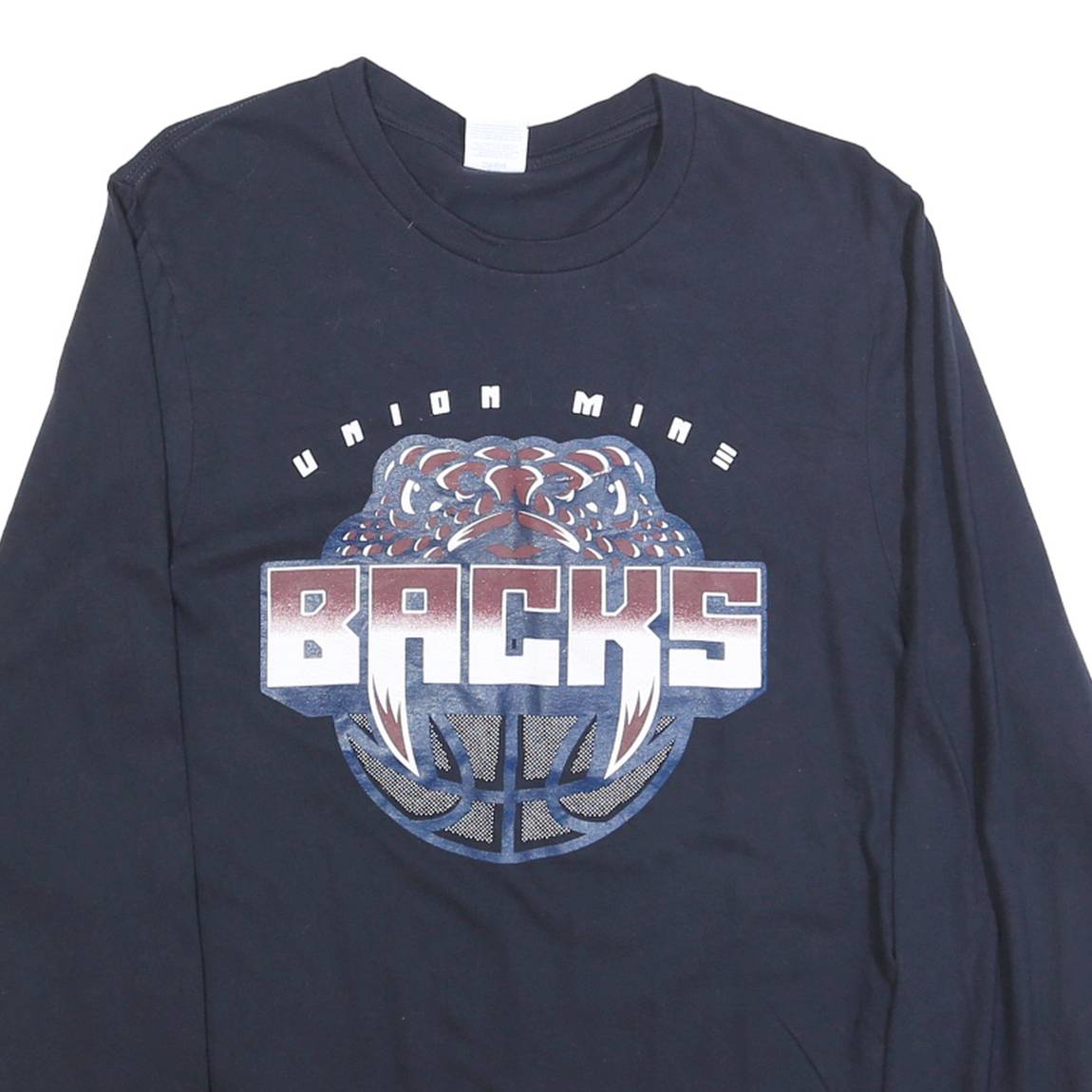 PORT & COMPANY Mens Black Union Mine Backs Graphic T-Shirt Long Sleeve Crew Neck