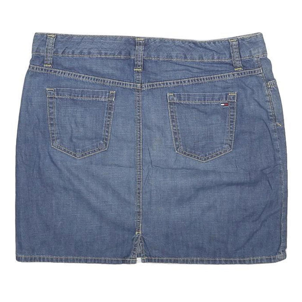 TOMMY HILFIGER Womens Blue Denim Straight Short Cotton Blend Skirt L Classic