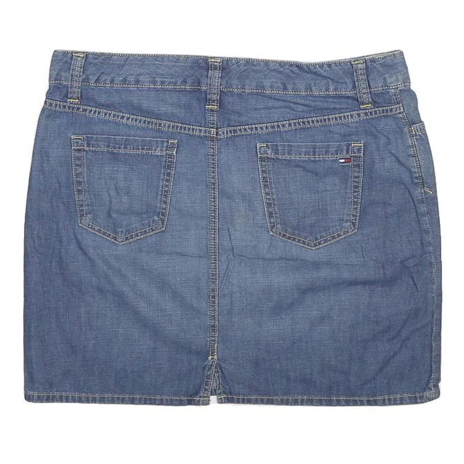 TOMMY HILFIGER Womens Blue Denim Straight Short Cotton Blend Skirt L Classic