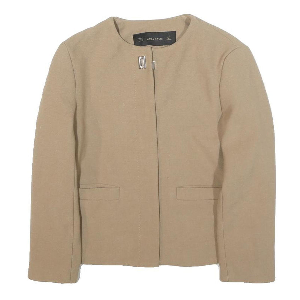 ZARA Womens Beige Basic Zip Jacket XS Polyester Blend Plain Minimalist Design