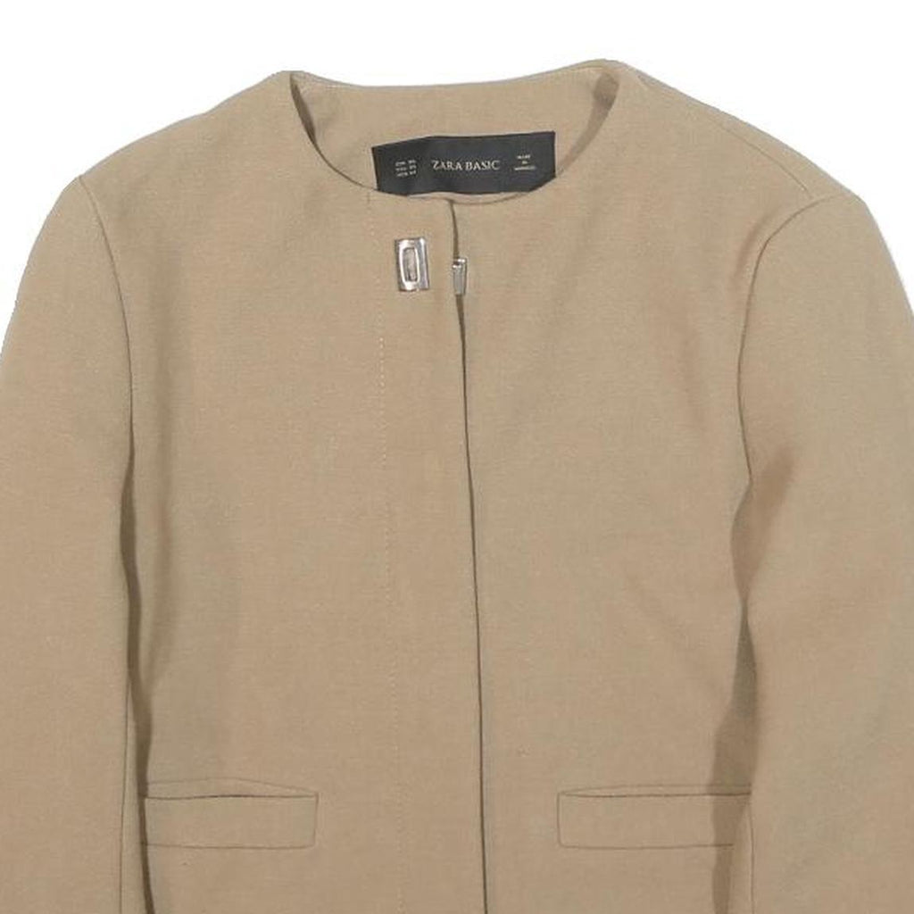 ZARA Womens Beige Basic Zip Jacket XS Polyester Blend Plain Minimalist Design
