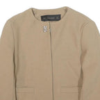 ZARA Womens Beige Basic Zip Jacket XS Polyester Blend Plain Minimalist Design