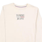 TOMMY JEANS Womens Cream Sweatshirt Crew Neck S Cotton Blend Logo Print