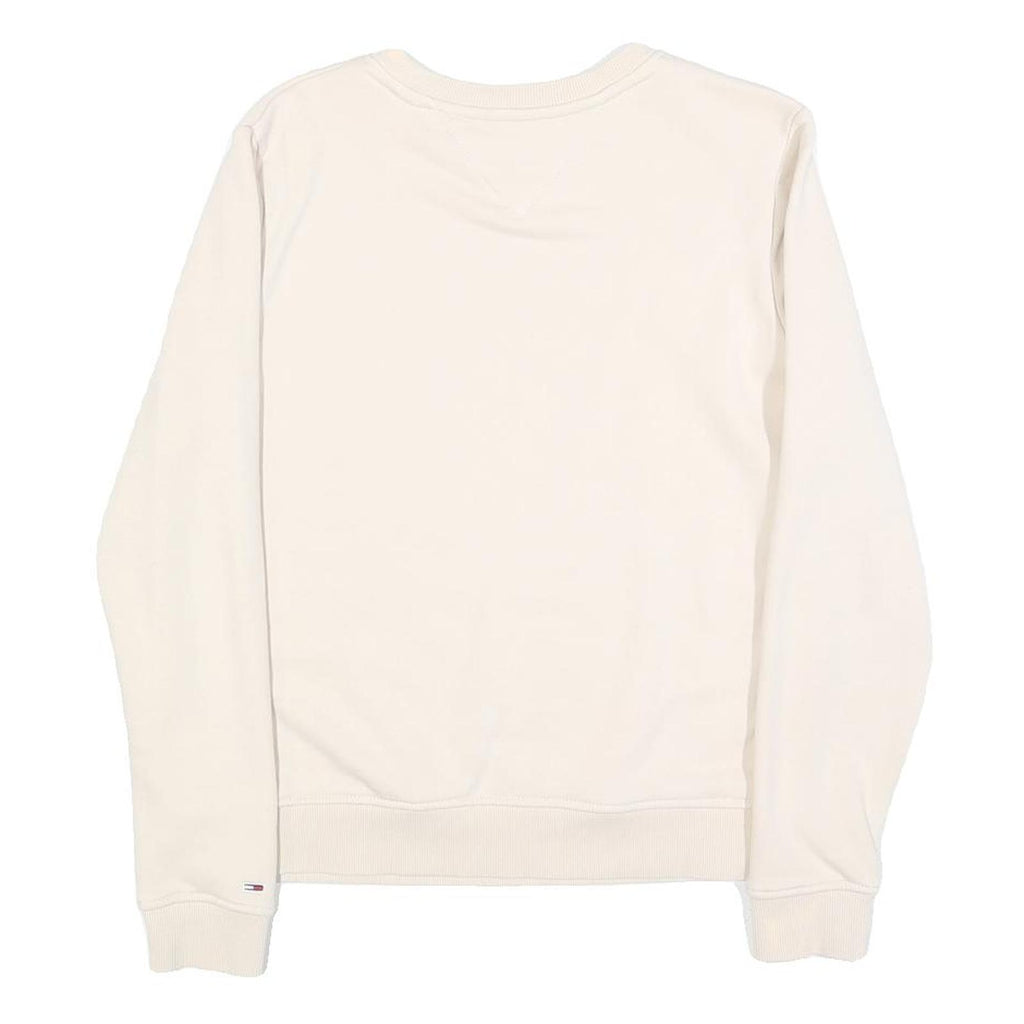 TOMMY JEANS Womens Cream Sweatshirt Crew Neck S Cotton Blend Logo Print