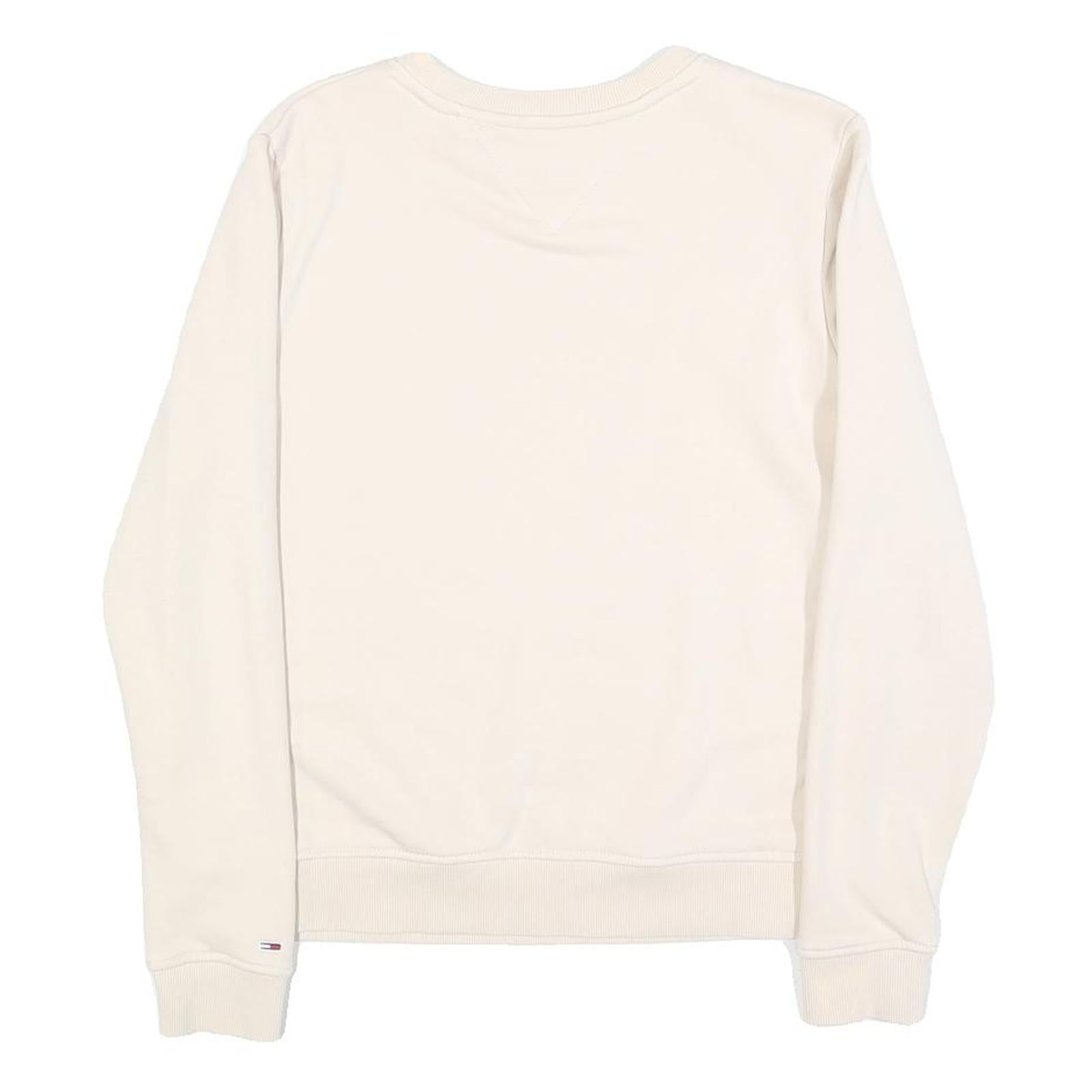 TOMMY JEANS Womens Cream Sweatshirt Crew Neck S Cotton Blend Logo Print