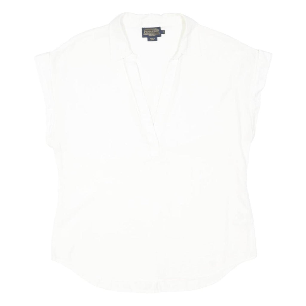 PENDLETON Womens White Cotton Basic Sleeveless V-Neck Top S