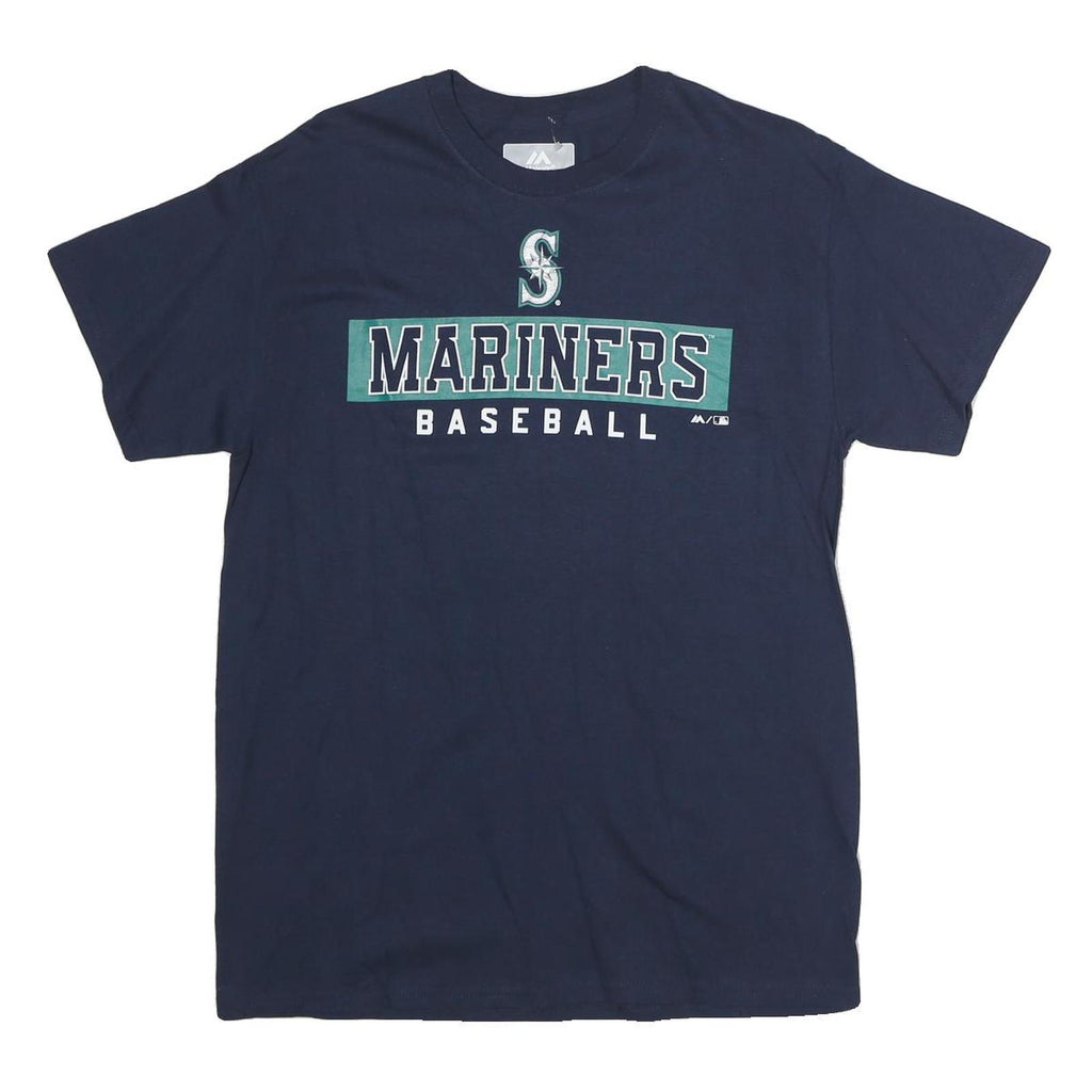 MAJESTIC Mens Navy Mariners Baseball Graphic T-Shirt M Short Sleeve Crew Neck
