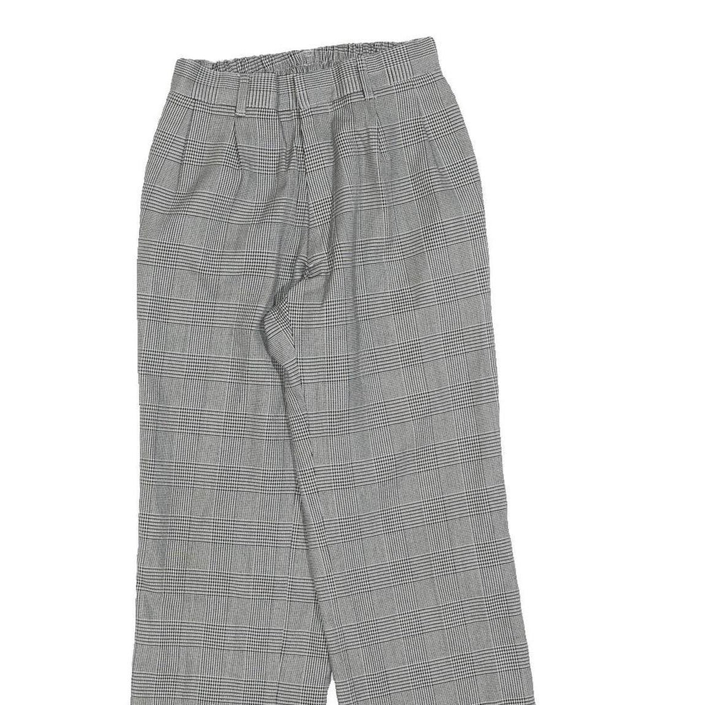 Womens Relaxed Grey Checked Trousers W22 L27 Zip Pattern Straight Leg