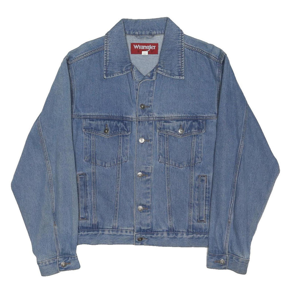 WRANGLER HERO Mens Blue Denim Button Jacket L Cotton Blend Classic Fit