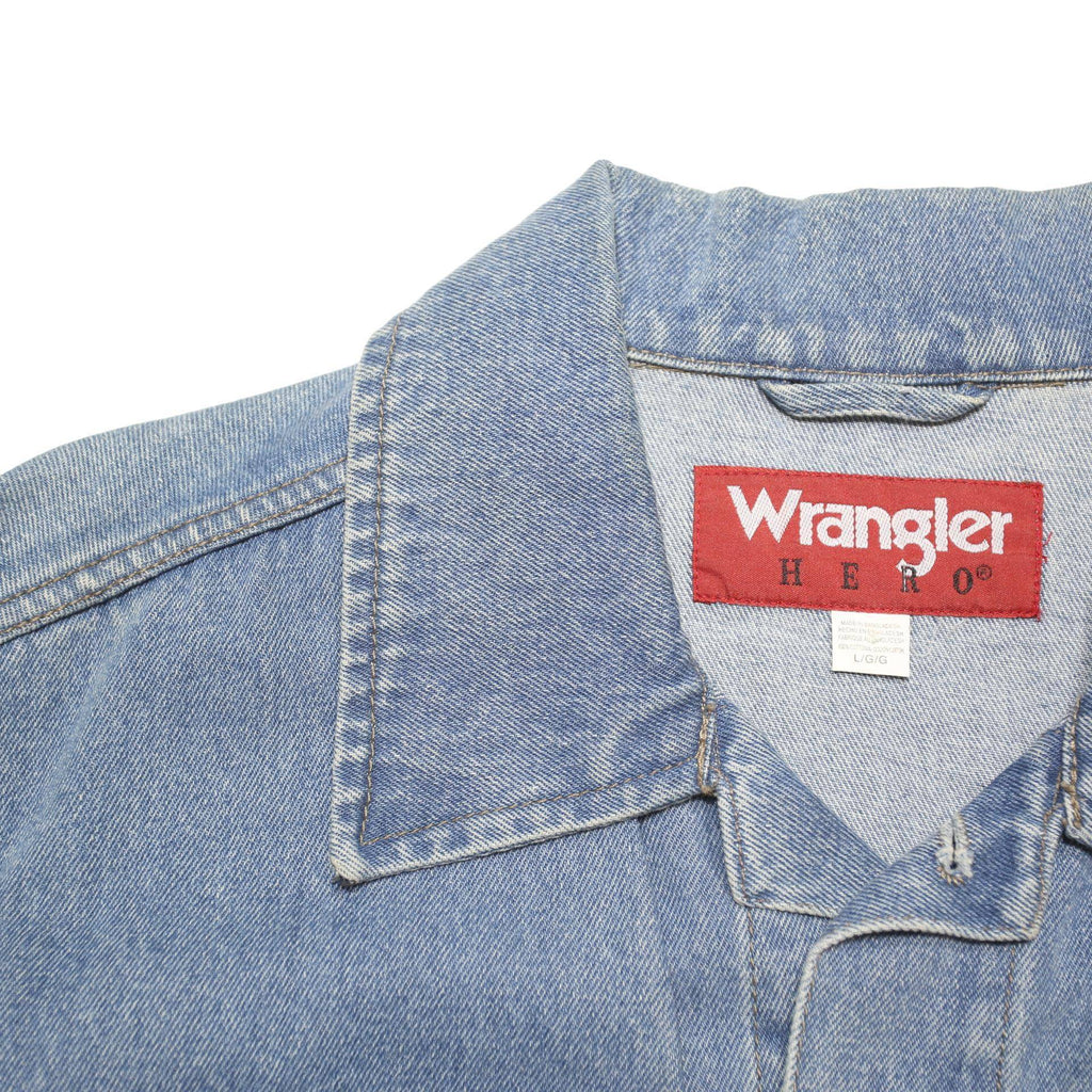 WRANGLER HERO Mens Blue Denim Button Jacket L Cotton Blend Classic Fit