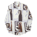 PIERRE FRANCK Womens Cream & Brown Abstract Print Shirt XL Unique Geometric