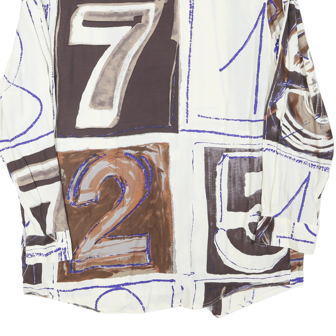 PIERRE FRANCK Womens Cream & Brown Abstract Print Shirt XL Unique Geometric