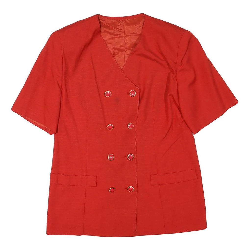 Womens Red Button Closure Polyester Blend Classic Jacket L Short Sleeve Plain