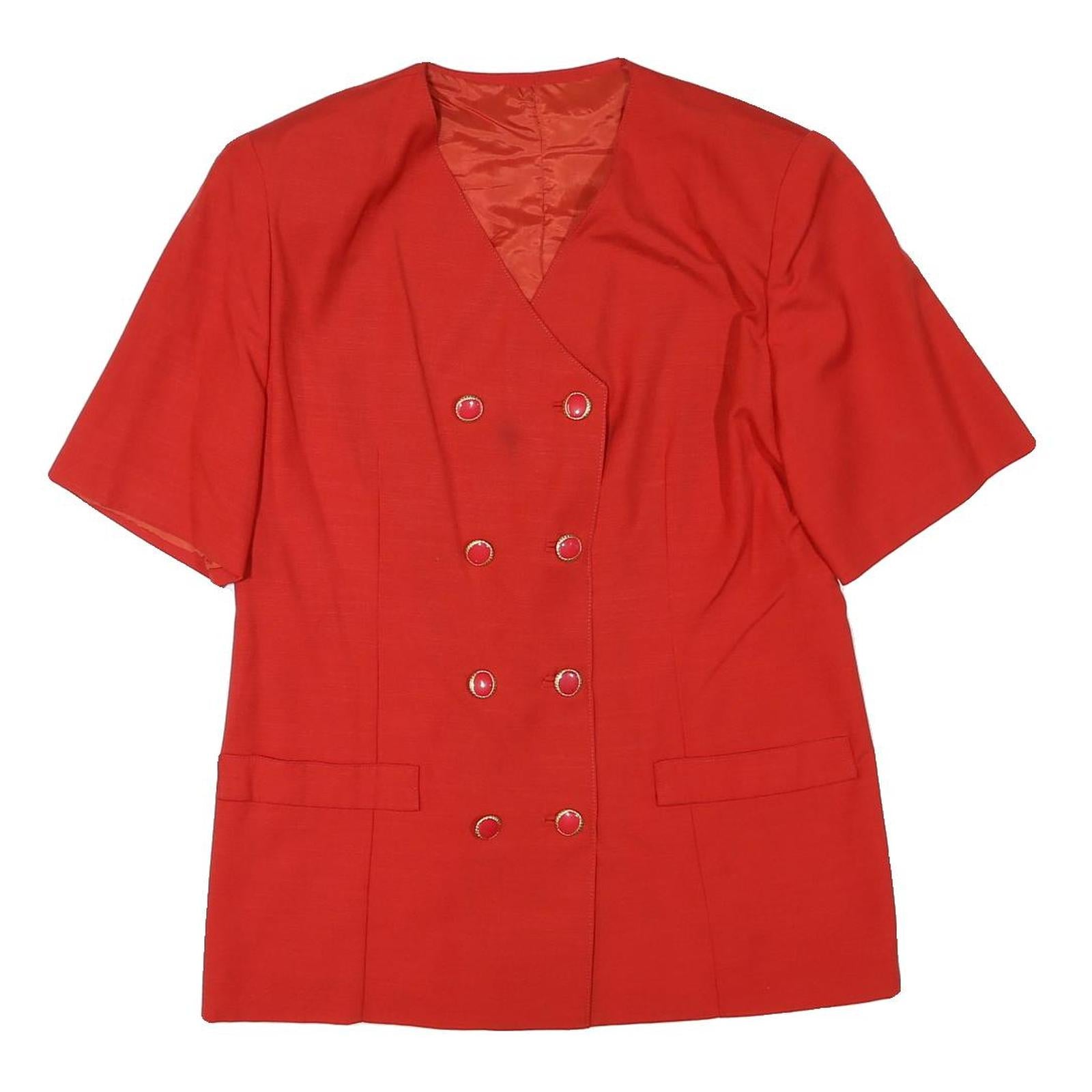 Womens Red Button Closure Polyester Blend Classic Jacket L Short Sleeve Plain
