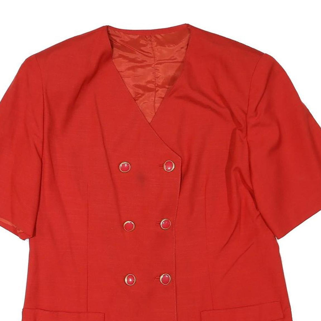 Womens Red Button Closure Polyester Blend Classic Jacket L Short Sleeve Plain