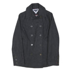 TOMMY HILFIGER Womens Black Wool Double Breasted Pea Jacket S Woven Button