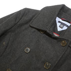 TOMMY HILFIGER Womens Black Wool Double Breasted Pea Jacket S Woven Button