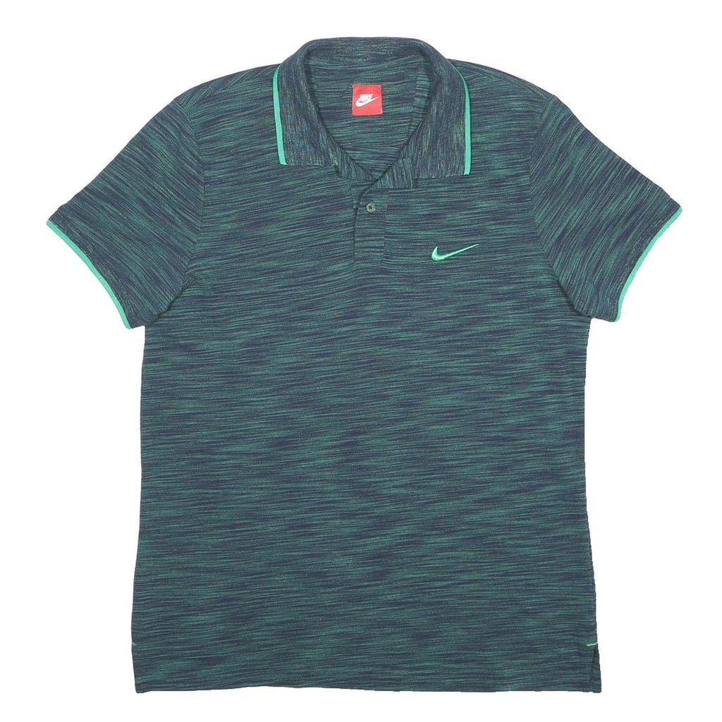 NIKE Boys Blue Green Striped Short Sleeve Polo Shirt XL Cotton Blend Sportswear