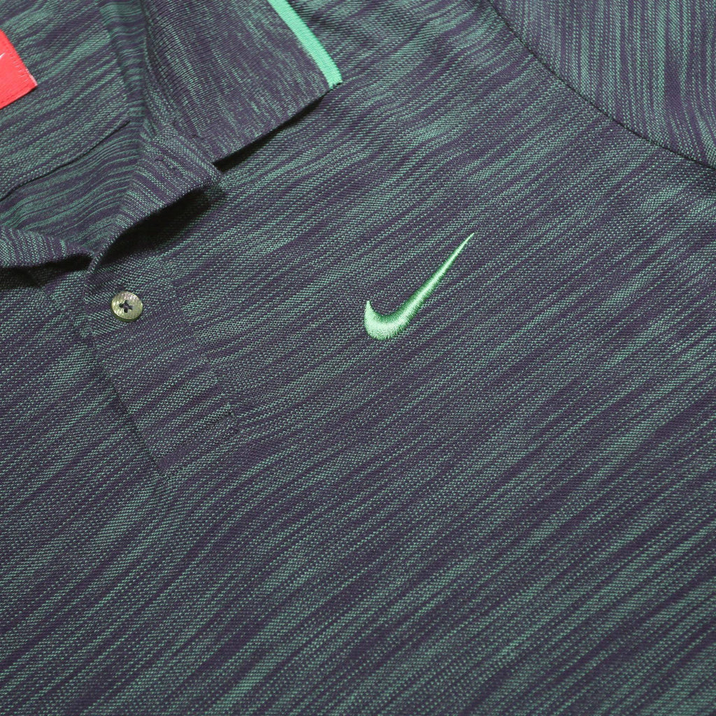 NIKE Boys Blue Green Striped Short Sleeve Polo Shirt XL Cotton Blend Sportswear