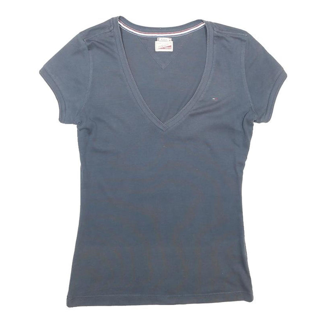 HILFIGER DENIM Womens Blue V-Neck Short Sleeve T-Shirt M Cotton Blend
