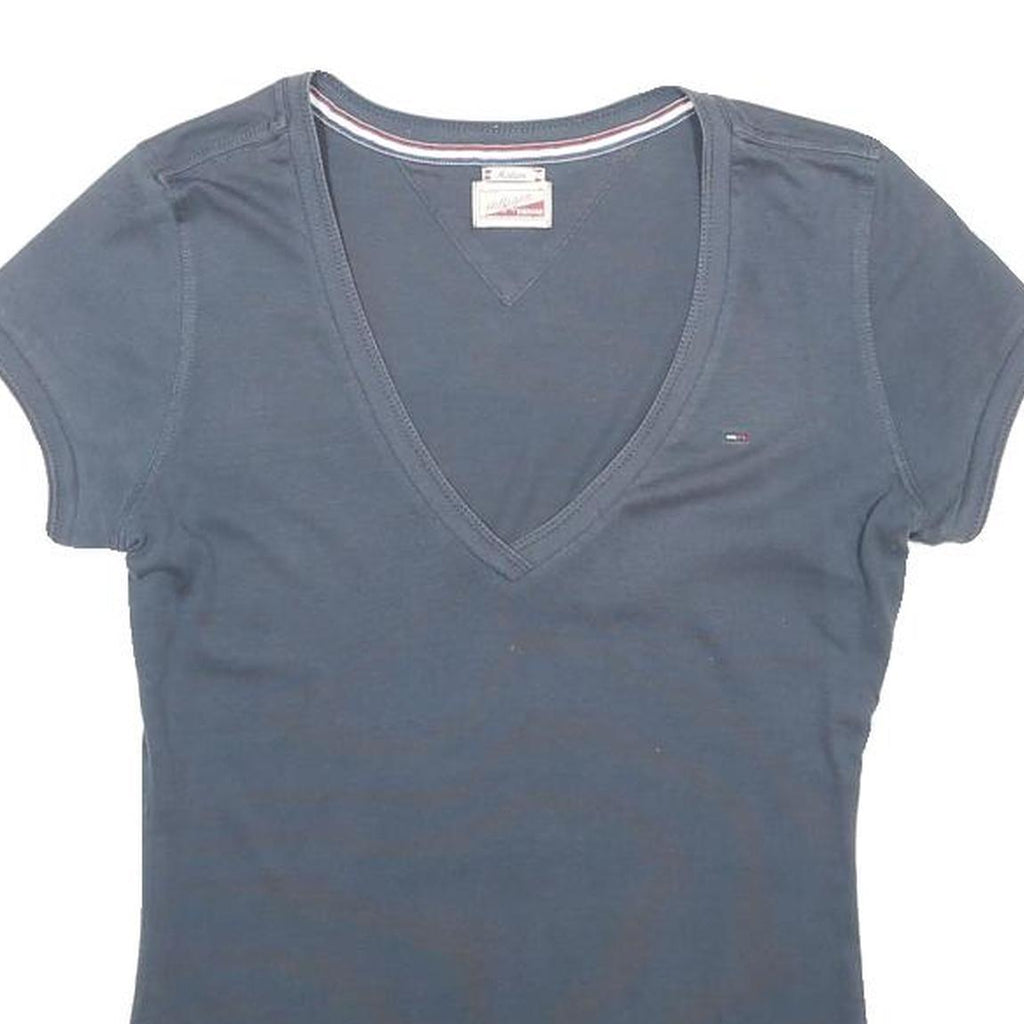 HILFIGER DENIM Womens Blue V-Neck Short Sleeve T-Shirt M Cotton Blend