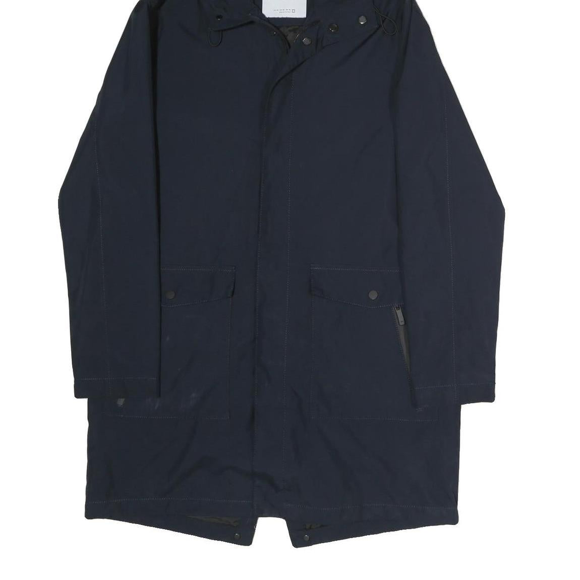 ZARA Womens Navy Blue Hooded Jacket XS Polyester Zip Casual Outerwear