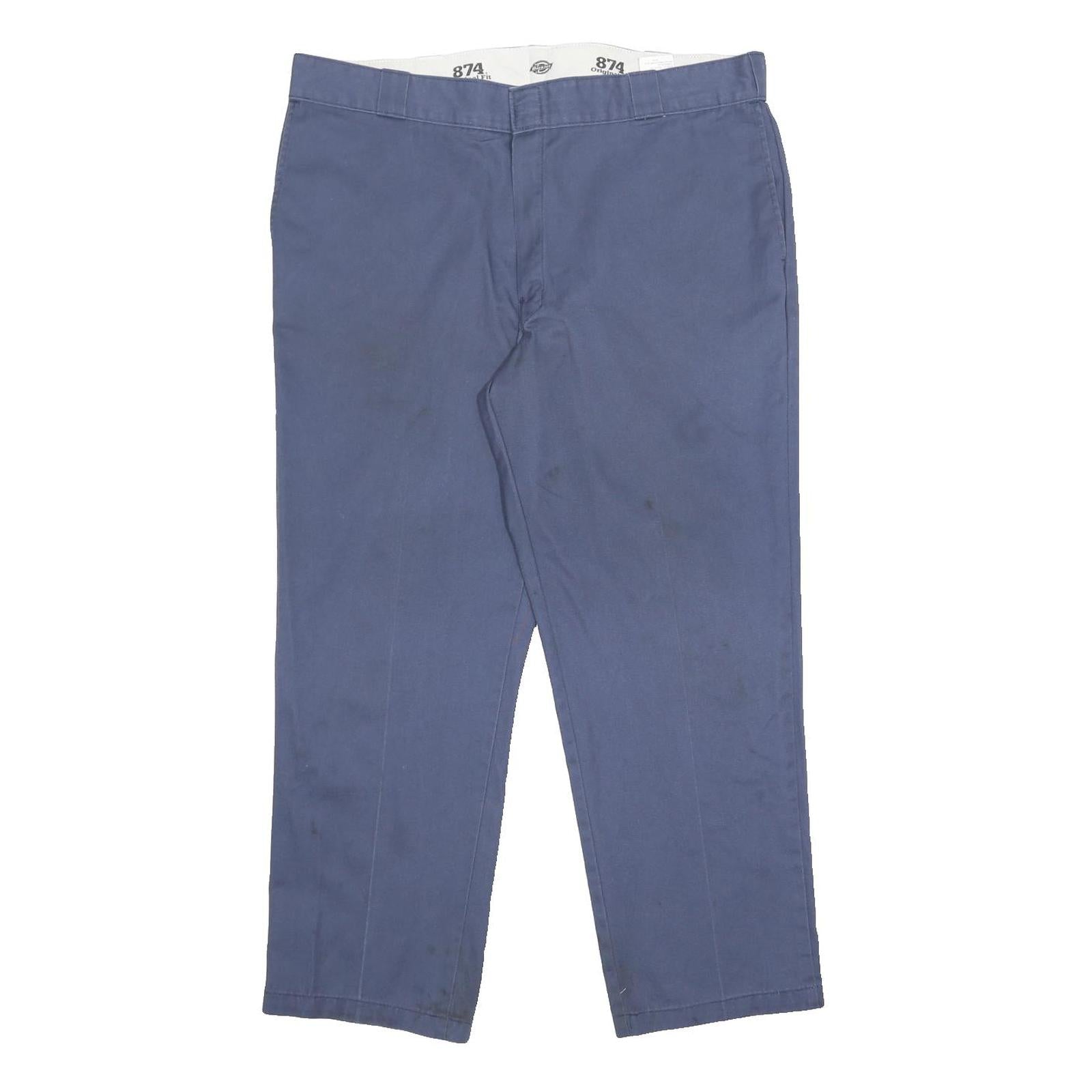 DICKIES Mens Cotton Blend Blue Regular Fit Straight Leg Trousers W42 L30