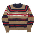 BENETTON Womens Beige & Red Striped Patterned Crew Neck Cable Knit M Jumper Wool