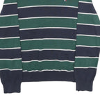 TOMMY HILFIGER Mens Navy & Green Striped Pattern Plain Crew Neck Jumper L Cotton