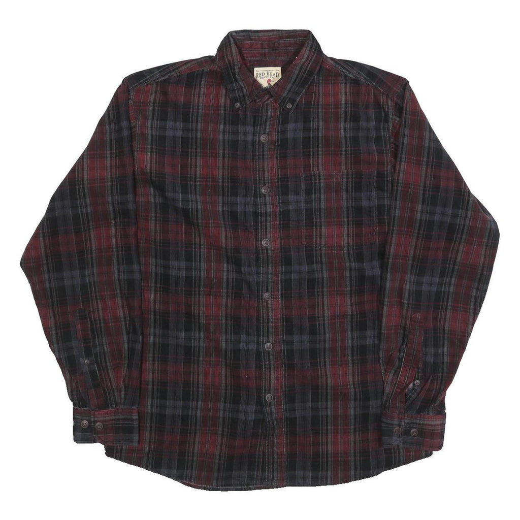 RED HEAD Mens Red & Black Check Shirt M Cotton Blend Casual Long Sleeve Button