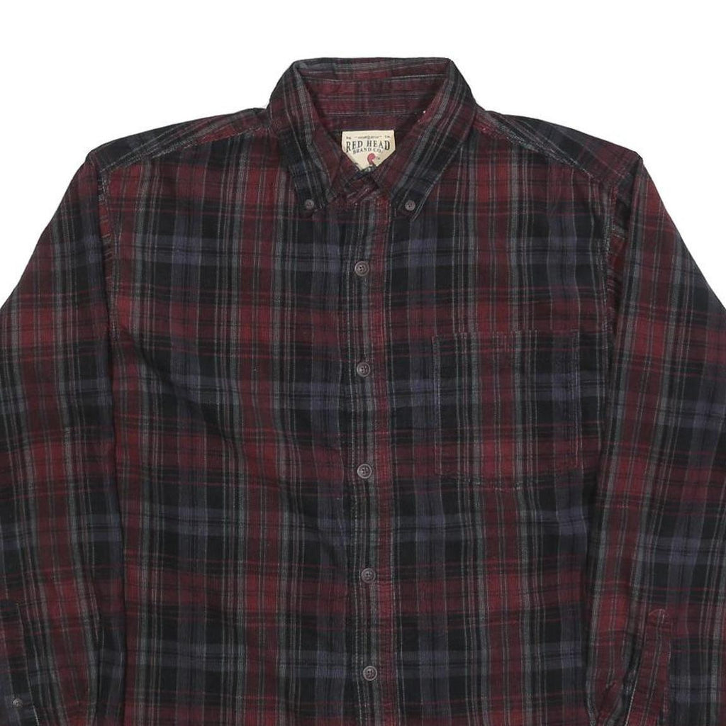 RED HEAD Mens Red & Black Check Shirt M Cotton Blend Casual Long Sleeve Button