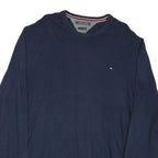 TOMMY HILFIGER Mens Navy Plain Crew Neck Basic Knit Jumper L Cotton Blend