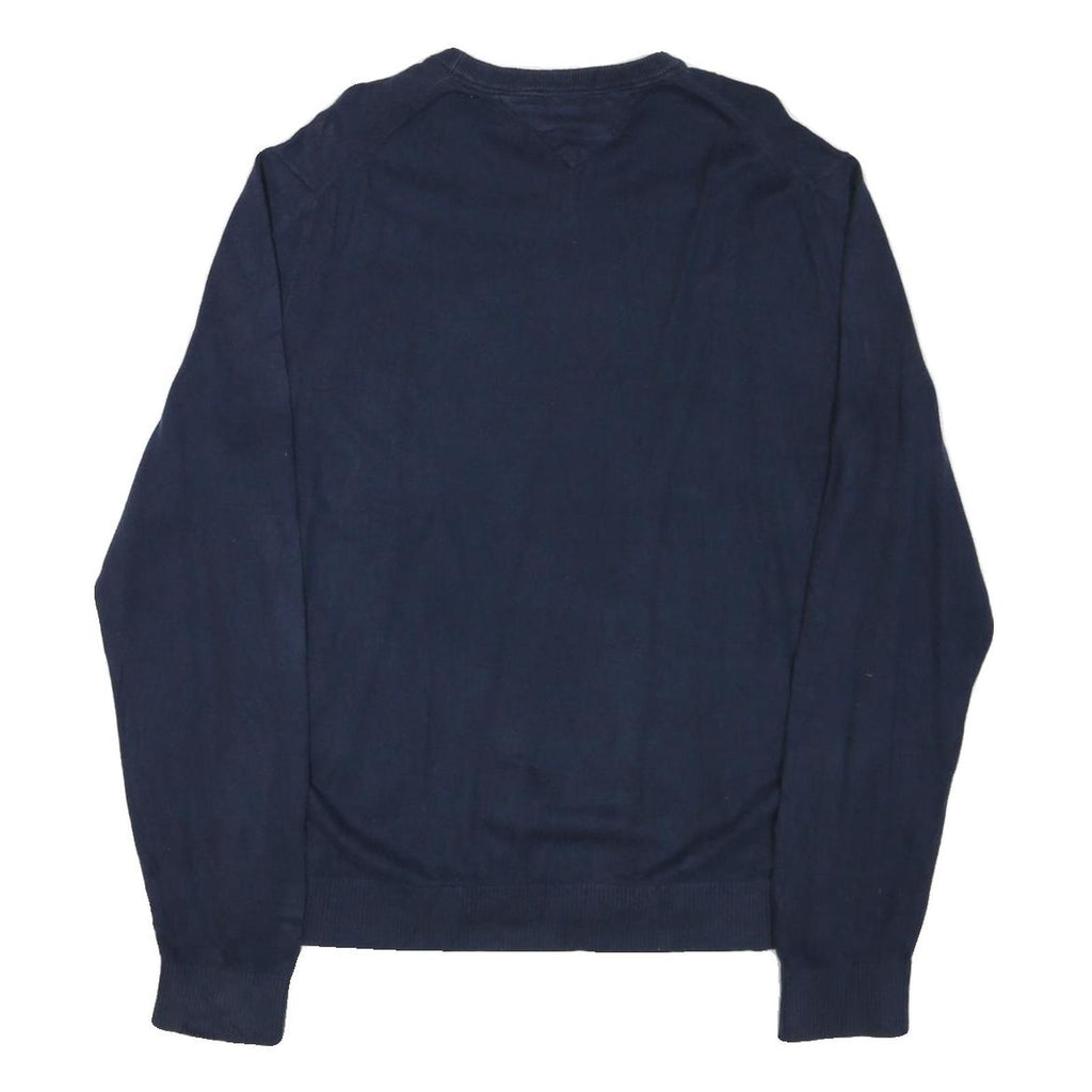 TOMMY HILFIGER Mens Navy Plain Crew Neck Basic Knit Jumper L Cotton Blend