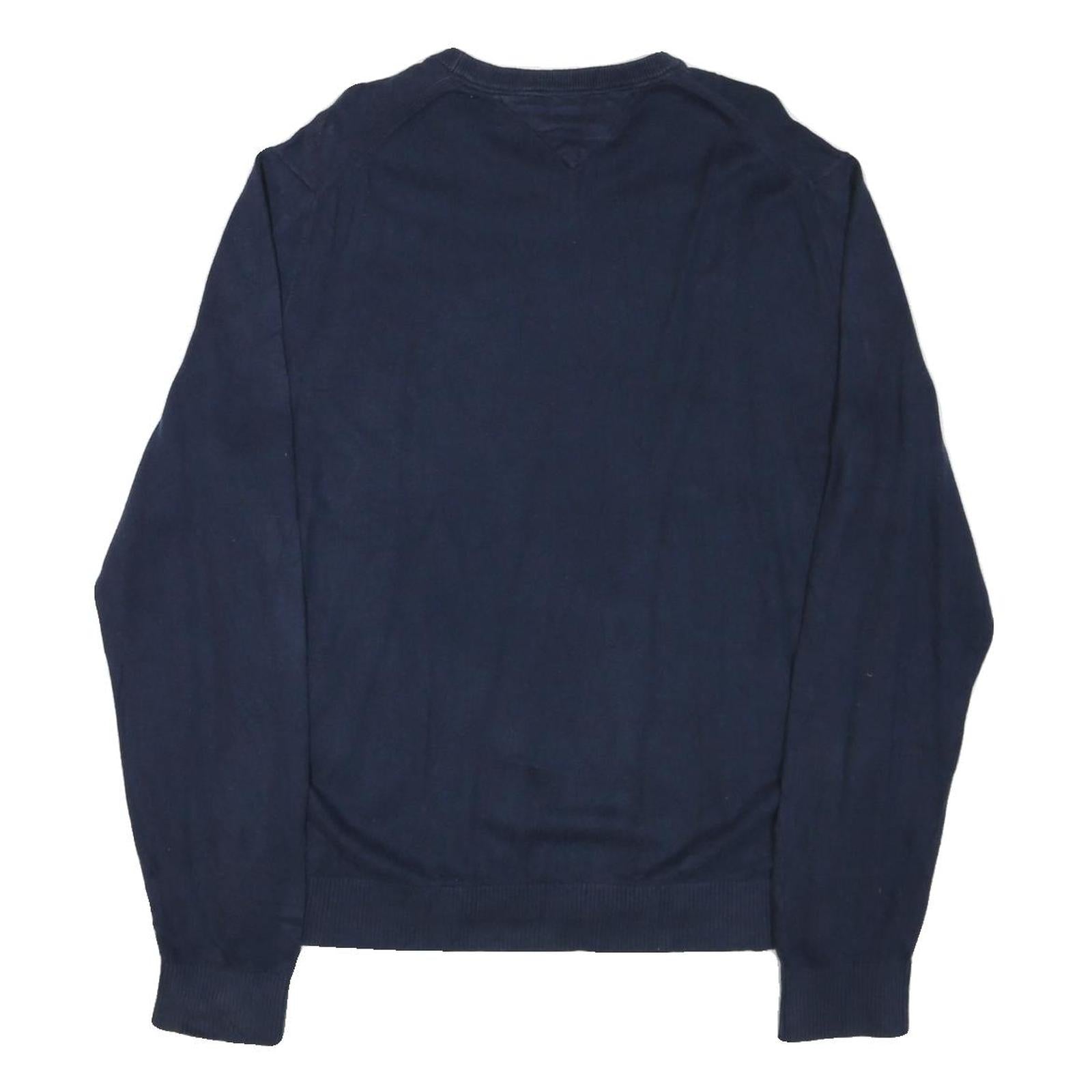 TOMMY HILFIGER Mens Navy Plain Crew Neck Basic Knit Jumper L Cotton Blend