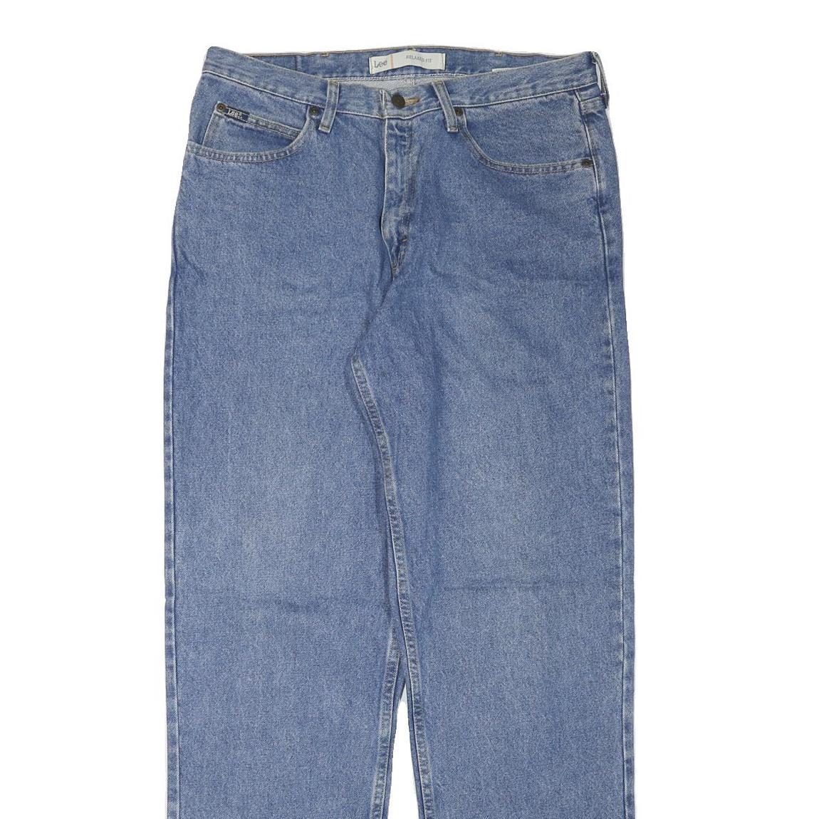 LEE Mens Blue Regular Fit Straight Leg Denim Medium Wash Jeans W34 L33 Classic