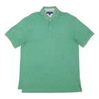 TOMMY HILFIGER Mens Green Polo Shirt Short Sleeve Plain XL Cotton Blend Casual