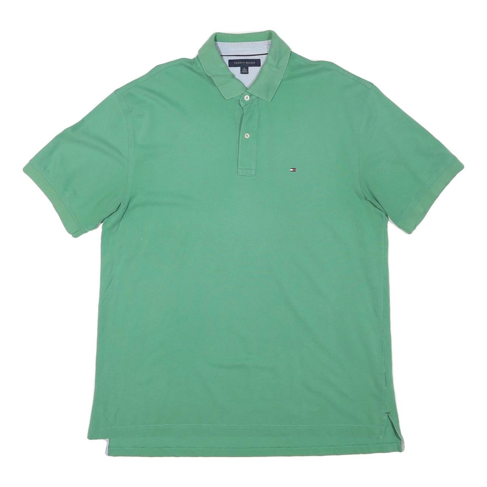 TOMMY HILFIGER Mens Green Polo Shirt Short Sleeve Plain XL Cotton Blend Casual
