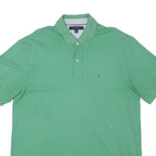 TOMMY HILFIGER Mens Green Polo Shirt Short Sleeve Plain XL Cotton Blend Casual