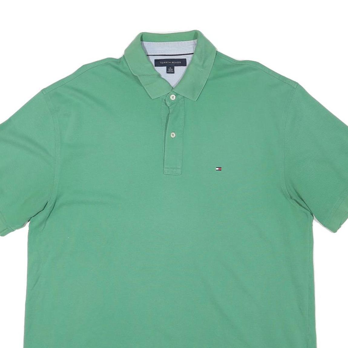 TOMMY HILFIGER Mens Green Polo Shirt Short Sleeve Plain XL Cotton Blend Casual