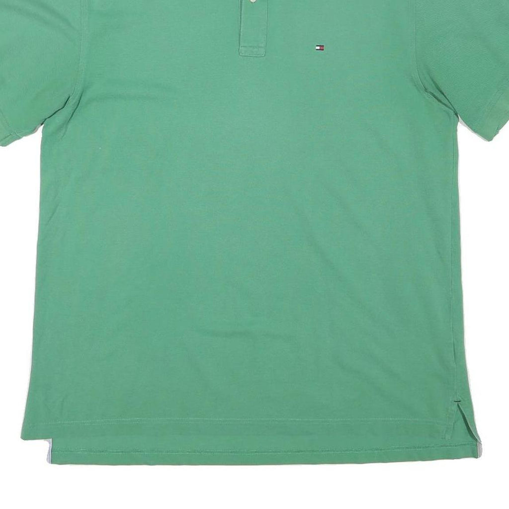 TOMMY HILFIGER Mens Green Polo Shirt Short Sleeve Plain XL Cotton Blend Casual