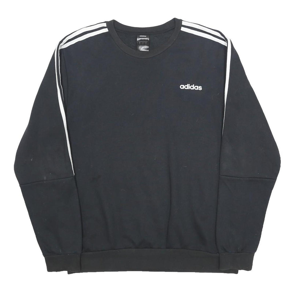 ADIDAS Mens Black Sweatshirt L Cotton Blend Crew Neck Three Stripe Sport