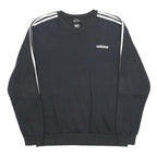 ADIDAS Mens Black Sweatshirt L Cotton Blend Crew Neck Three Stripe Sport
