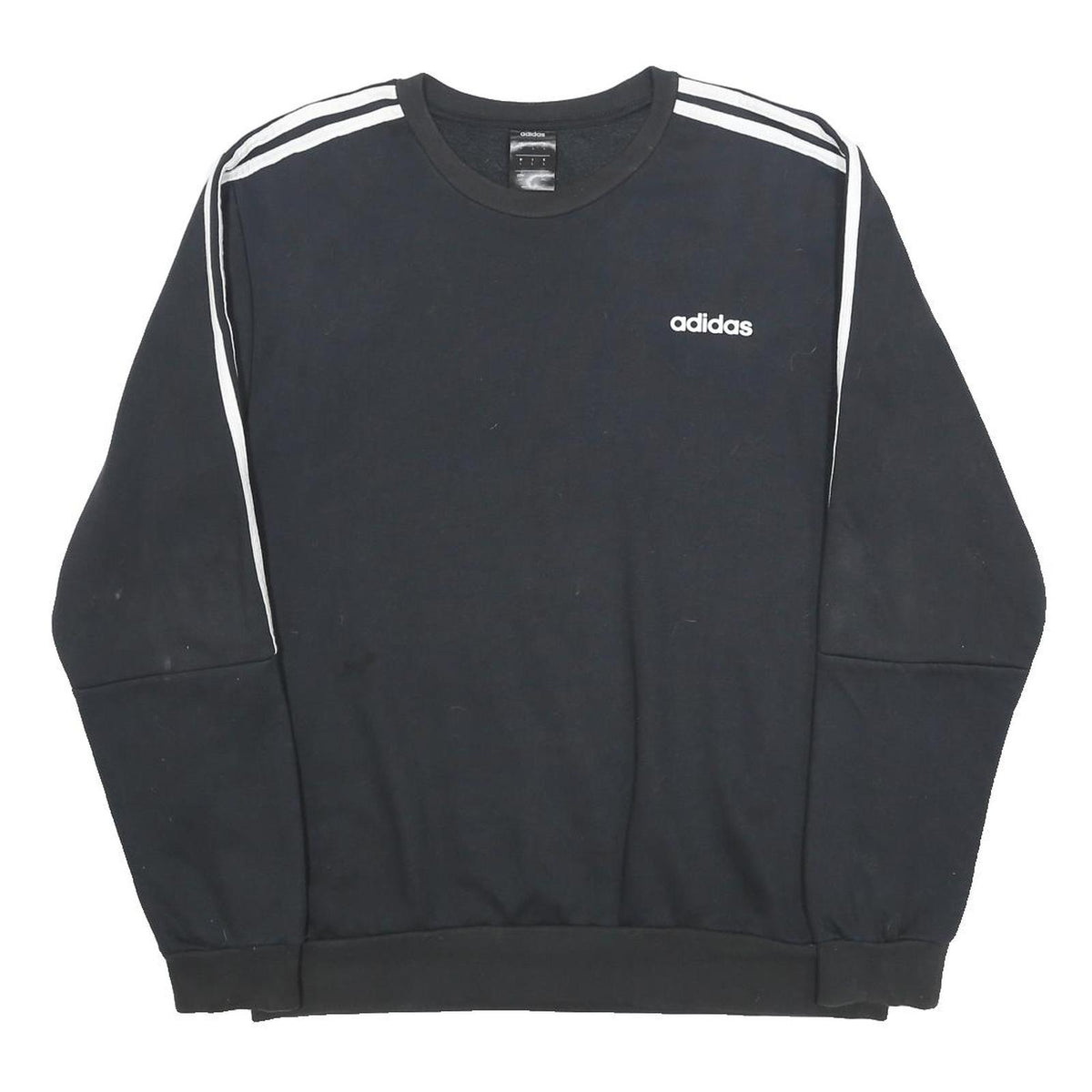 ADIDAS Mens Black Sweatshirt L Cotton Blend Crew Neck Three Stripe Sport
