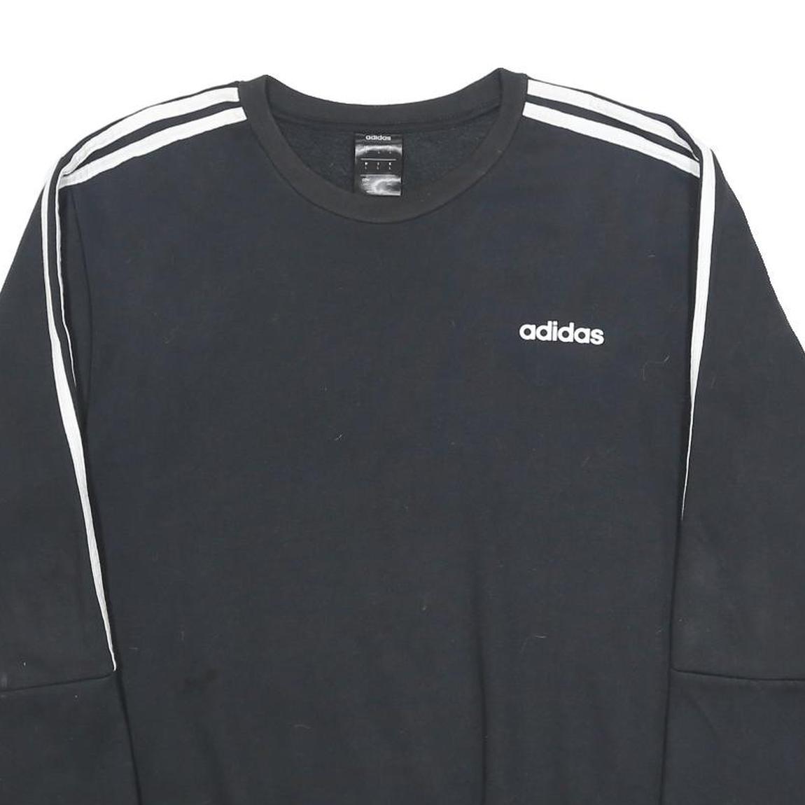 ADIDAS Mens Black Sweatshirt L Cotton Blend Crew Neck Three Stripe Sport