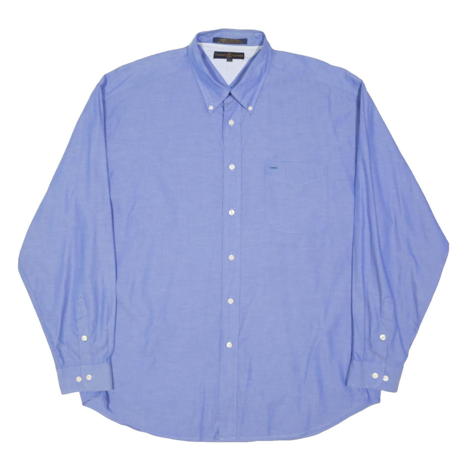 TOMMY HILFIGER Mens Blue Button Down Shirt XL Classic Fit Long Sleeve Cotton