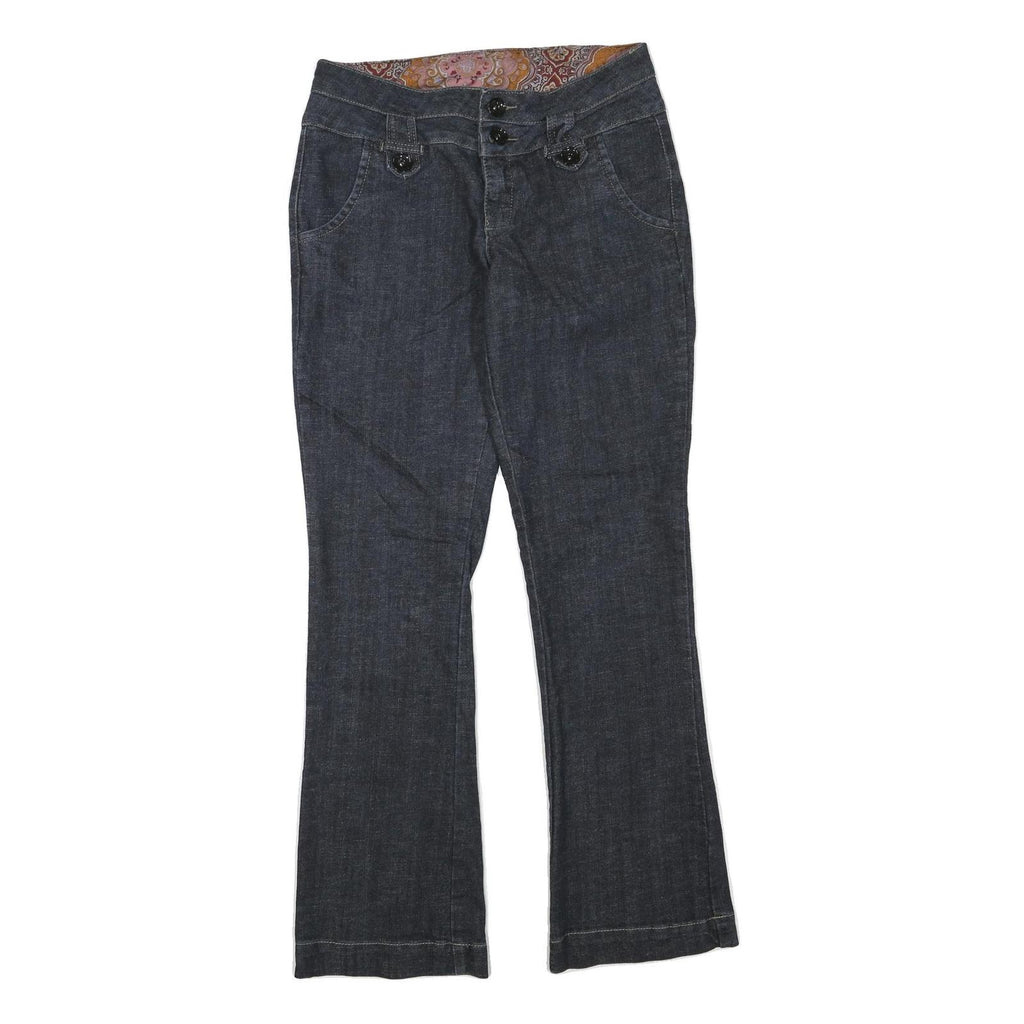 Womens Dark Blue Cotton Blend Regular Fit Flared Jeans W32 L32 Stylish Button
