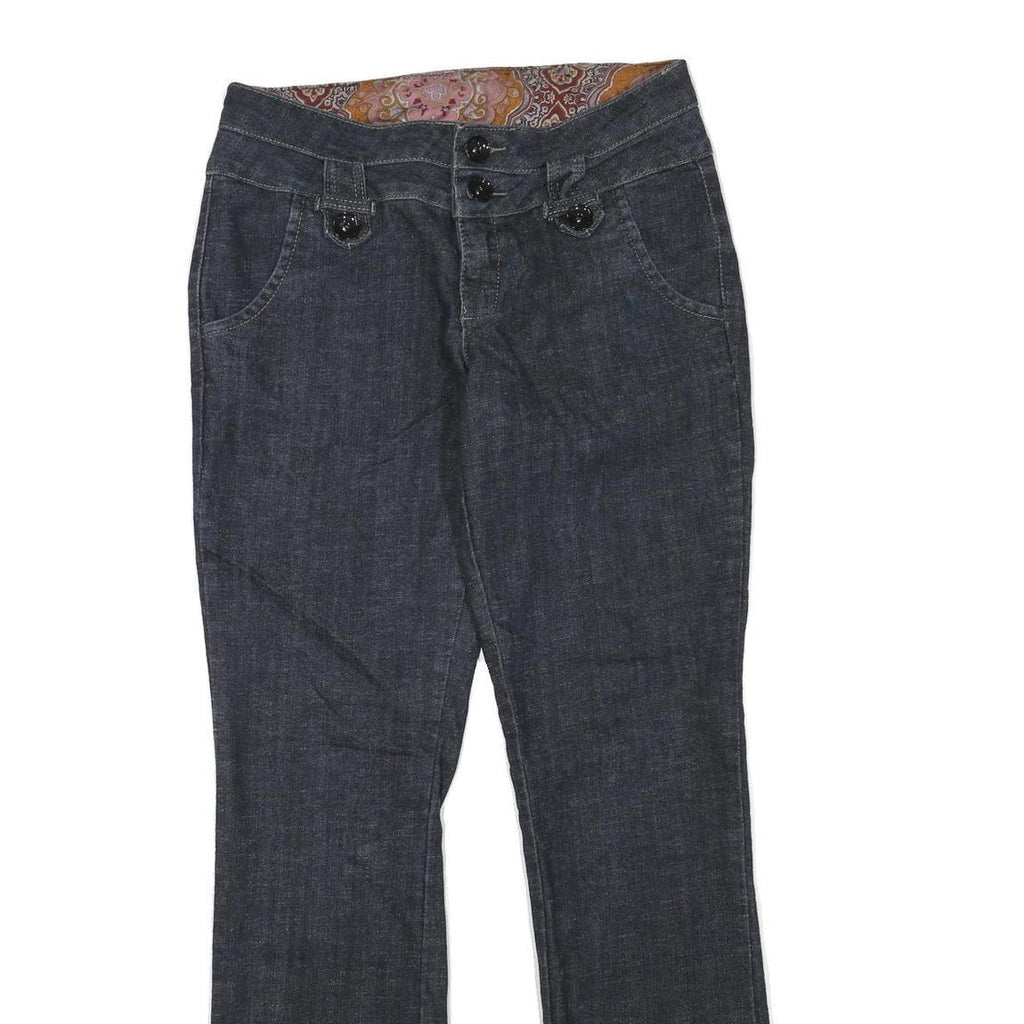 Womens Dark Blue Cotton Blend Regular Fit Flared Jeans W32 L32 Stylish Button