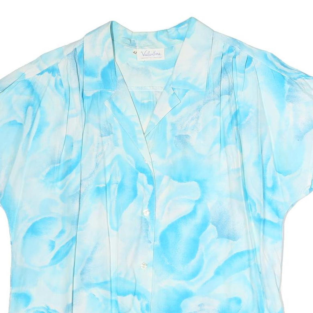 VALENTINE Womens Blue Printed Shirt Short Sleeve Collared M Lightweight Summer
