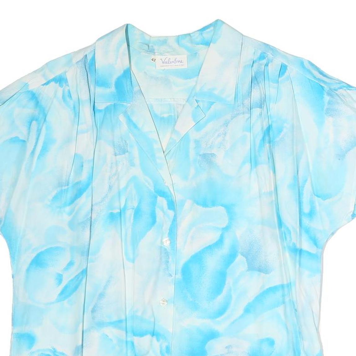 VALENTINE Womens Blue Printed Shirt Short Sleeve Collared M Lightweight Summer