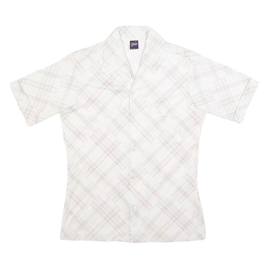 JOEL Womens Cream Plaid Shirt M Button Down Short Sleeve Casual Office Wear